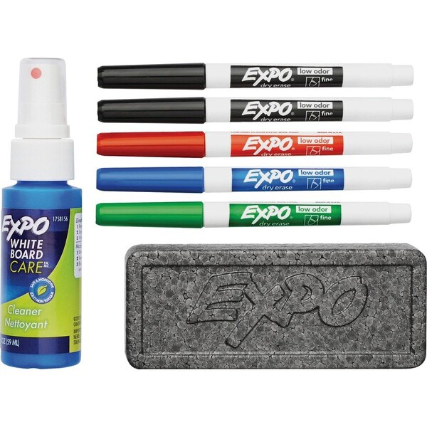 Expo DryErase Set, w/4 Markers/Eraser/Spray, Fine Tip, Assorted PK SAN80675 Zoro